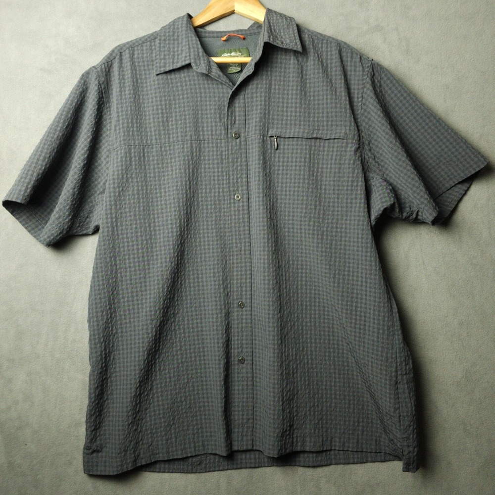 Eddie Bauer Short Sleeve Button Up Shirt, Dark Gray, Sport, Boating Size L
